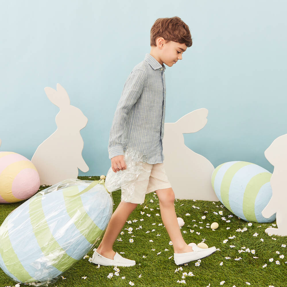 BOSS-Boys White Leather Moccasins with Logo Strap | Childrensalon Outlet