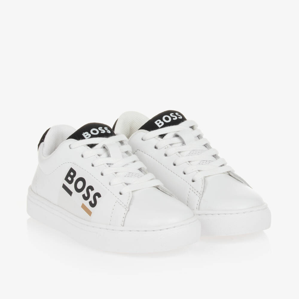 BOSS-Boys White Leather Sneakers | Childrensalon Outlet
