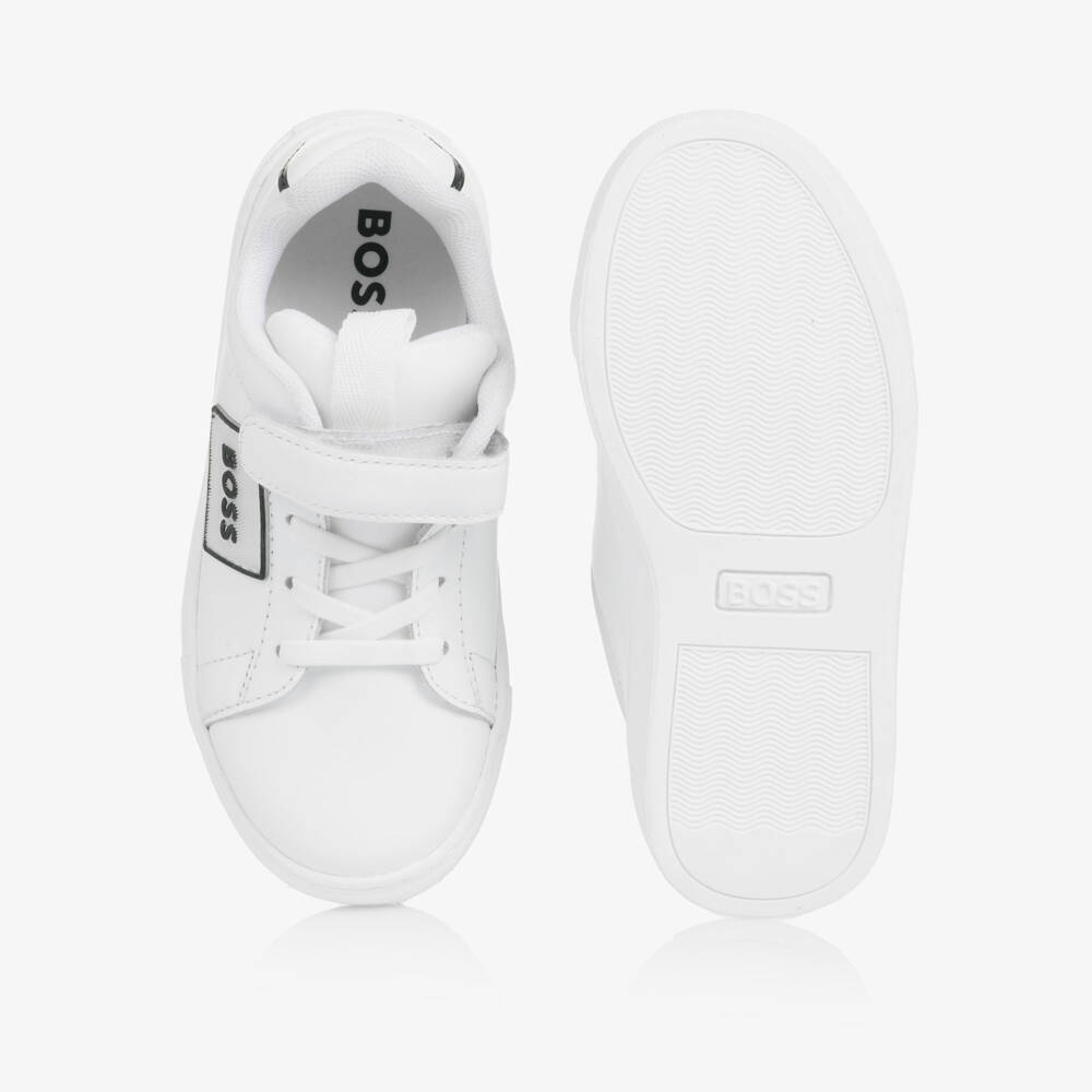 BOSS-Boys White Leather Trainers | Childrensalon Outlet
