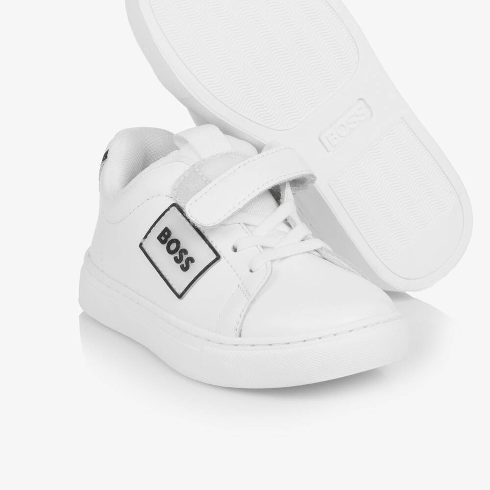 BOSS-Boys White Leather Trainers | Childrensalon Outlet
