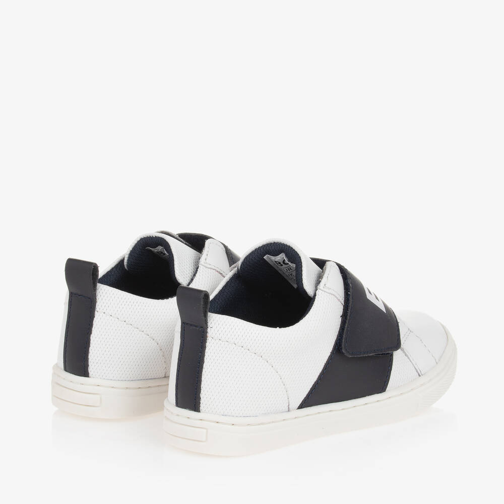 BOSS-Boys White Leather Velcro Trainers  | Childrensalon Outlet