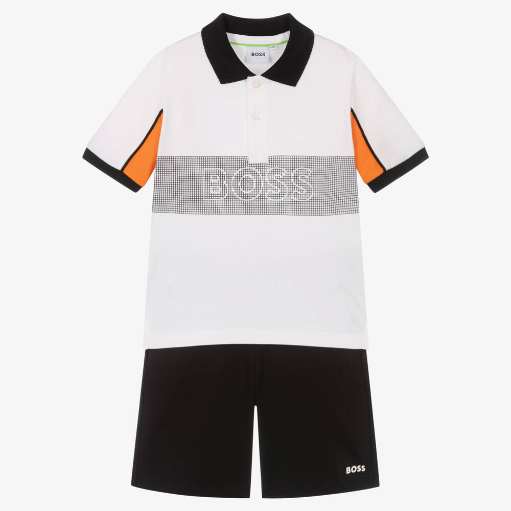 BOSS - Boys White Logo Cotton Shorts Set | Childrensalon