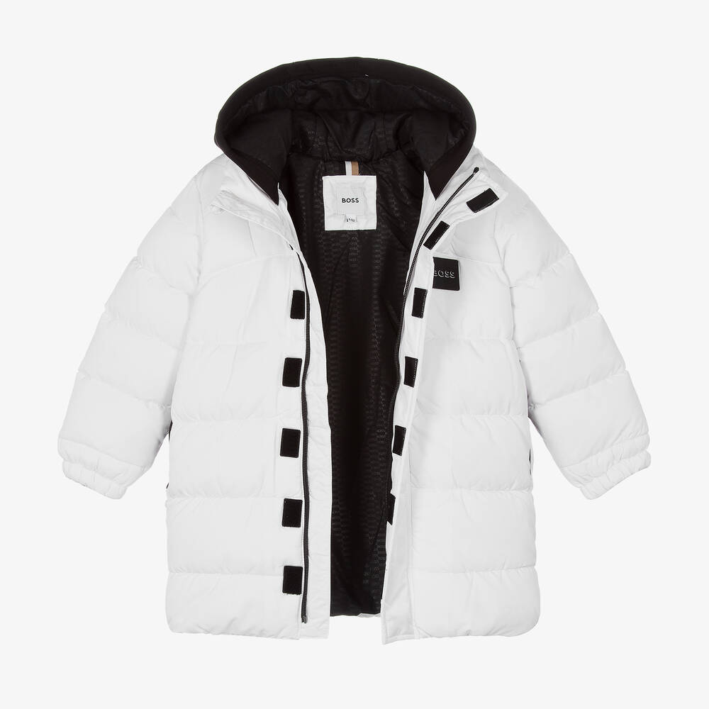 BOSS Boys White Logo Puffer Coat Childrensalon Outlet