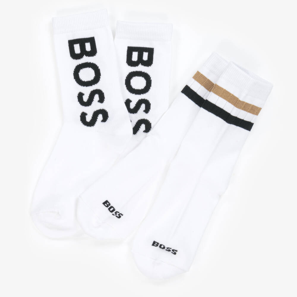 BOSS-Boys White Logo Socks Duo | Childrensalon Outlet