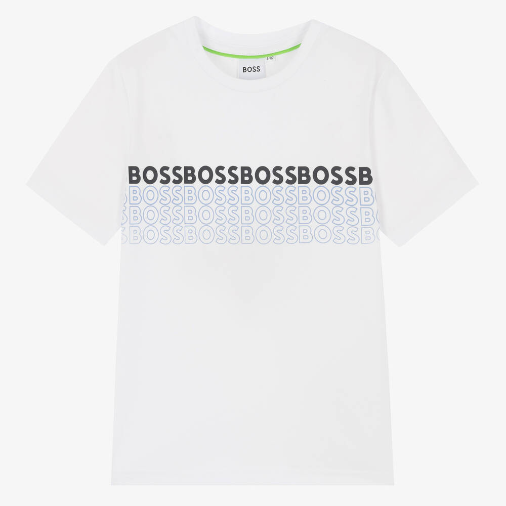 BOSS - Boys White Logo T-Shirt | Childrensalon