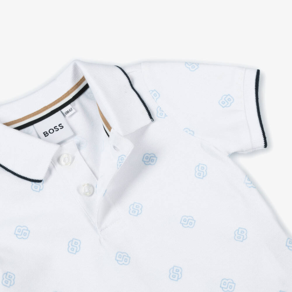 BOSS-Boys White Monogrammed Polo Top | Childrensalon Outlet