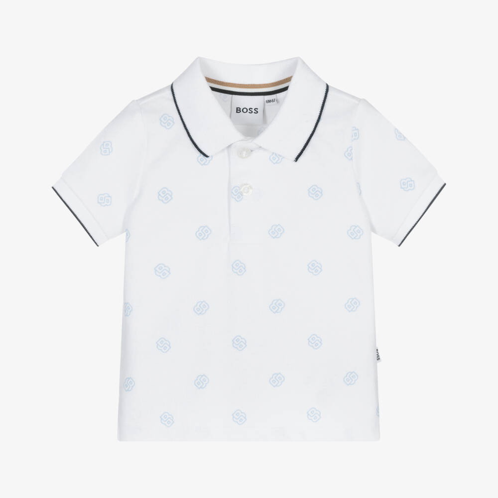 BOSS-Boys White Monogrammed Polo Top | Childrensalon Outlet