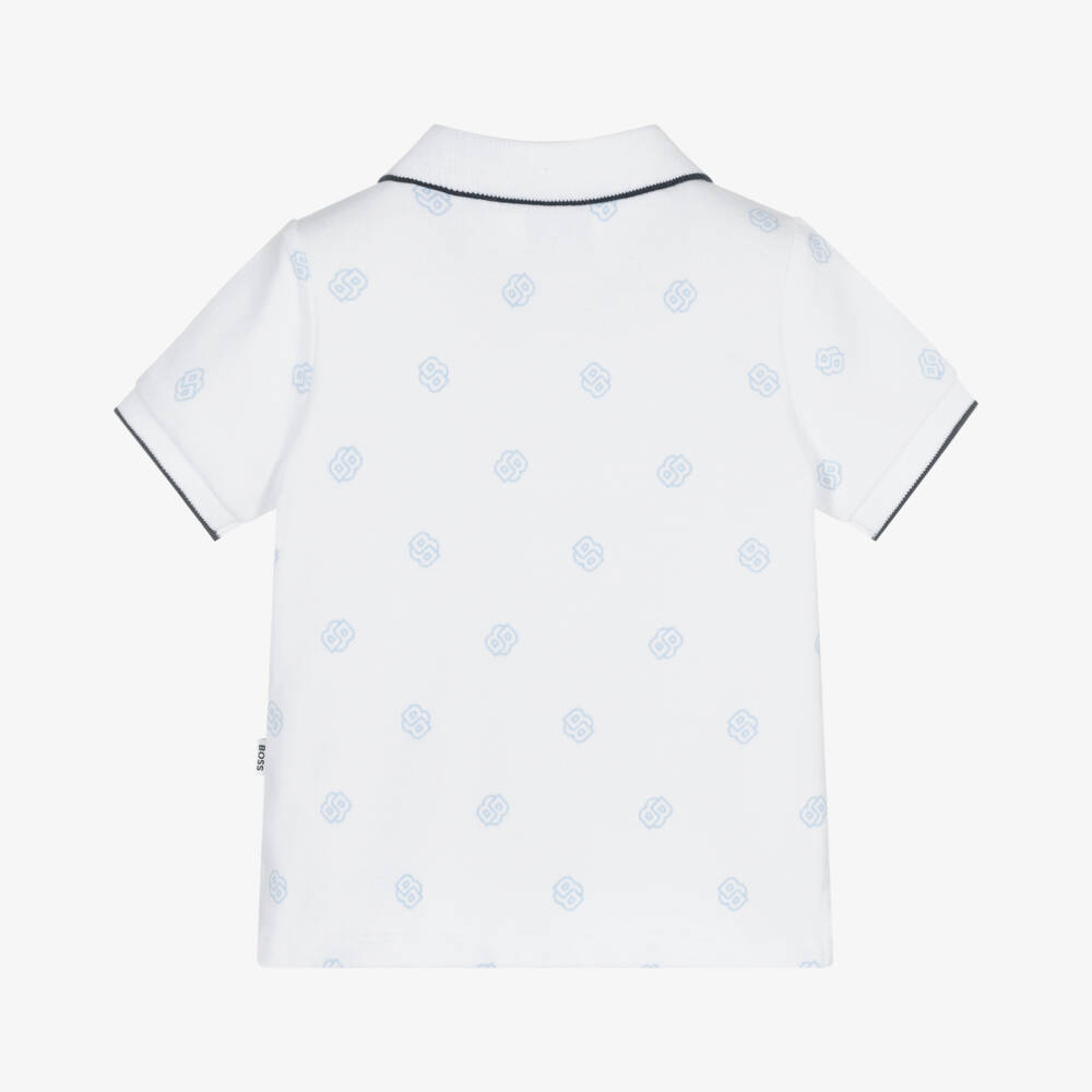 BOSS-Boys White Monogrammed Polo Top | Childrensalon Outlet