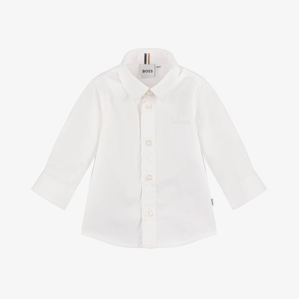 BOSS-Boys White Oxford Shirt | Childrensalon Outlet