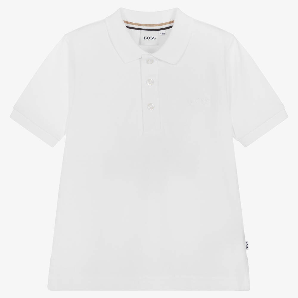 BOSS - Polo blanc en piqué garçon | Childrensalon