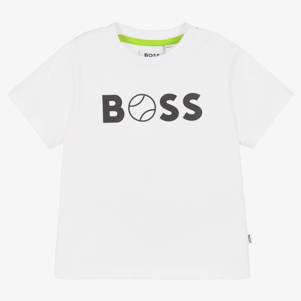 BOSS - Boys White Sporty Logo T-Shirt | Childrensalon