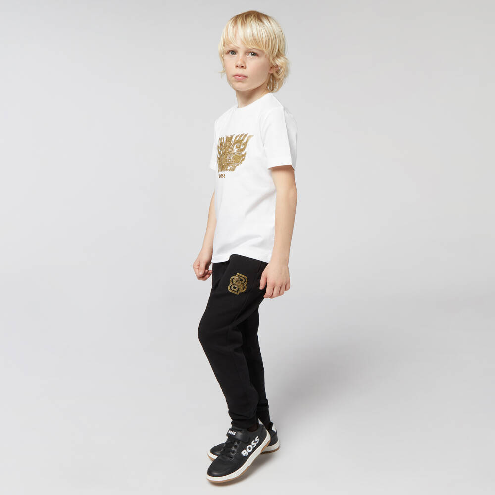 BOSS-Boys White Tee with Golden Dragon | Childrensalon Outlet