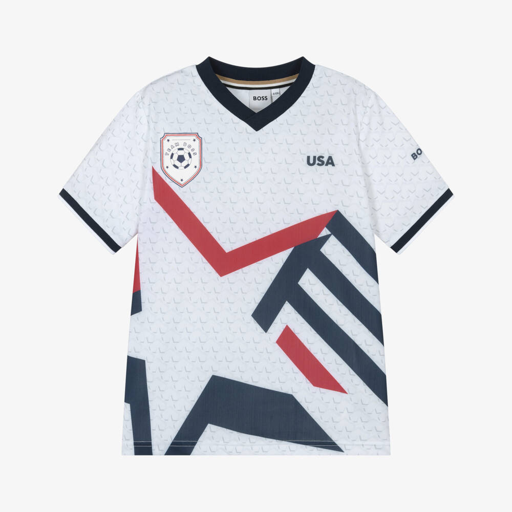 BOSS-Boys White USA Football T-Shirt | Childrensalon Outlet