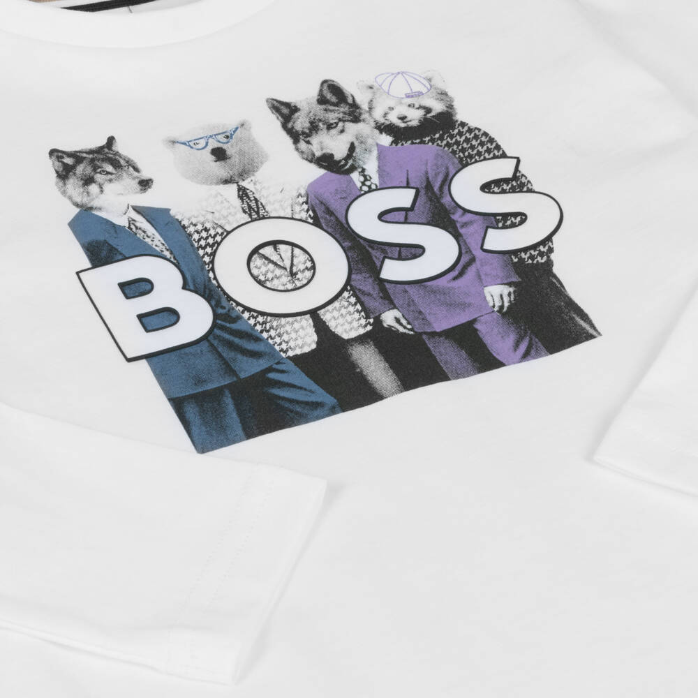 BOSS-Белый хлопковый топ с волками для мальчиков | Childrensalon Outlet