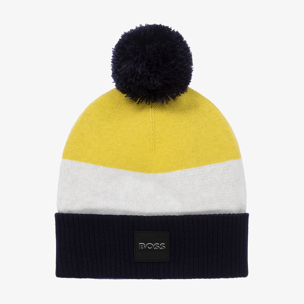 BOSS - Bonnet jaune et bleu à pompon | Childrensalon