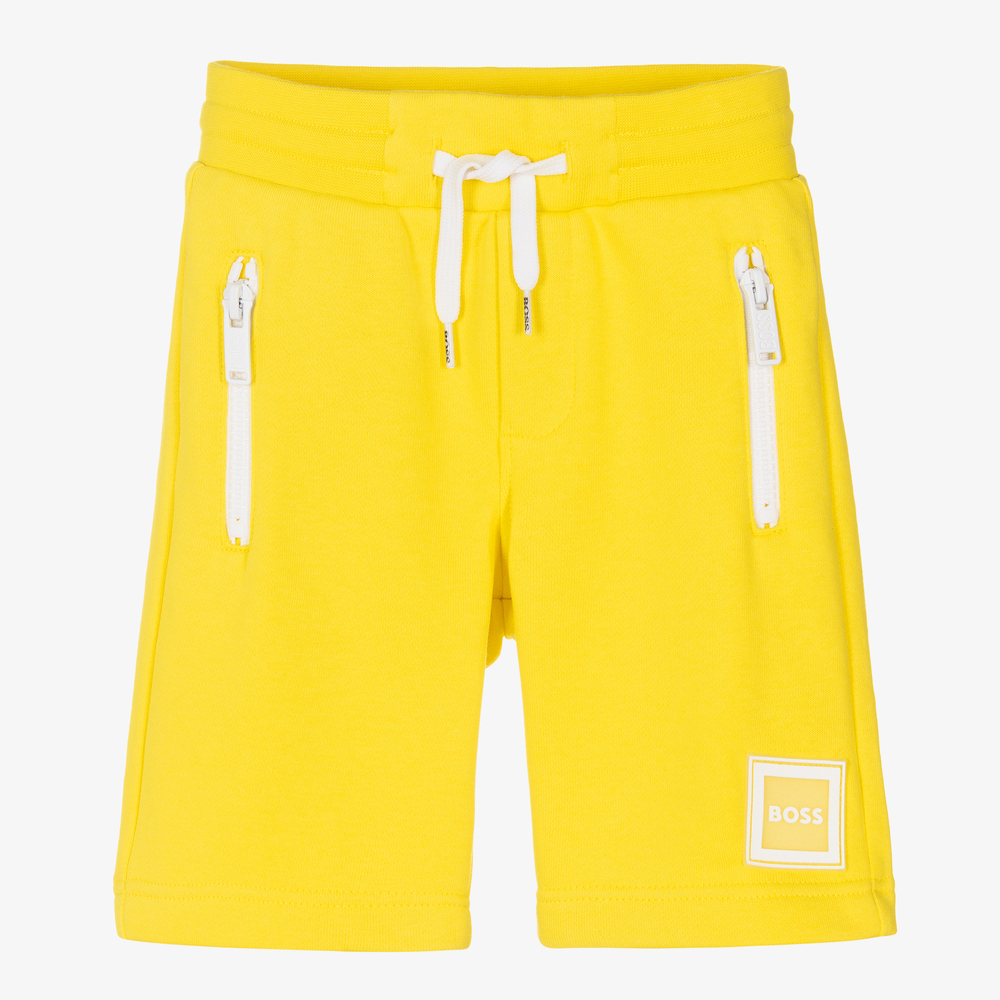 BOSS - Boys Yellow Cotton Logo Shorts | Childrensalon