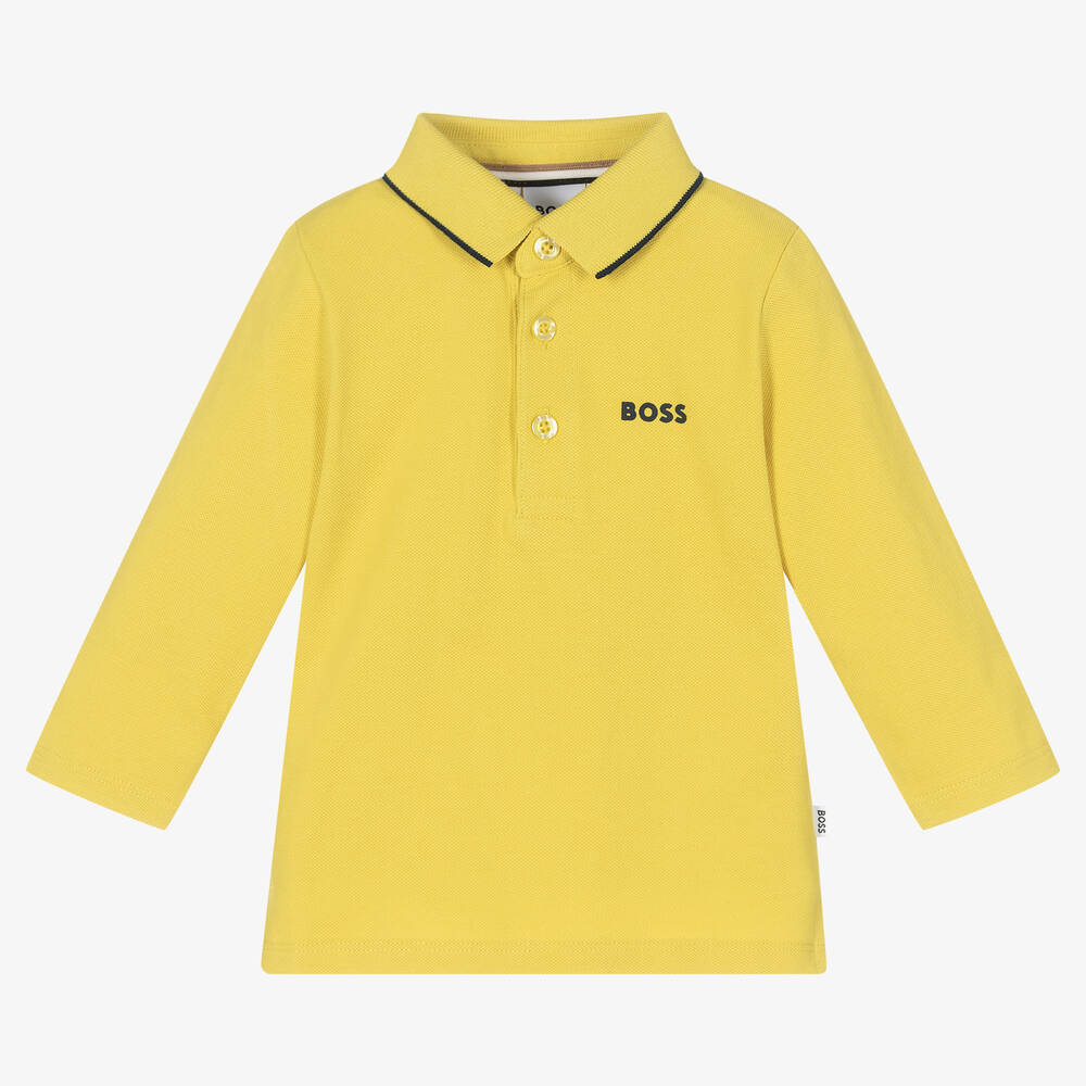 BOSS - Boys Yellow Logo Polo Shirt | Childrensalon