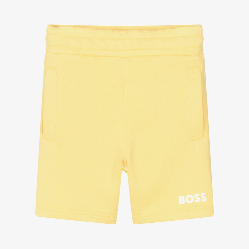 BOSS Boys Yellow White Cotton Logo Shorts Childrensalon Outlet
