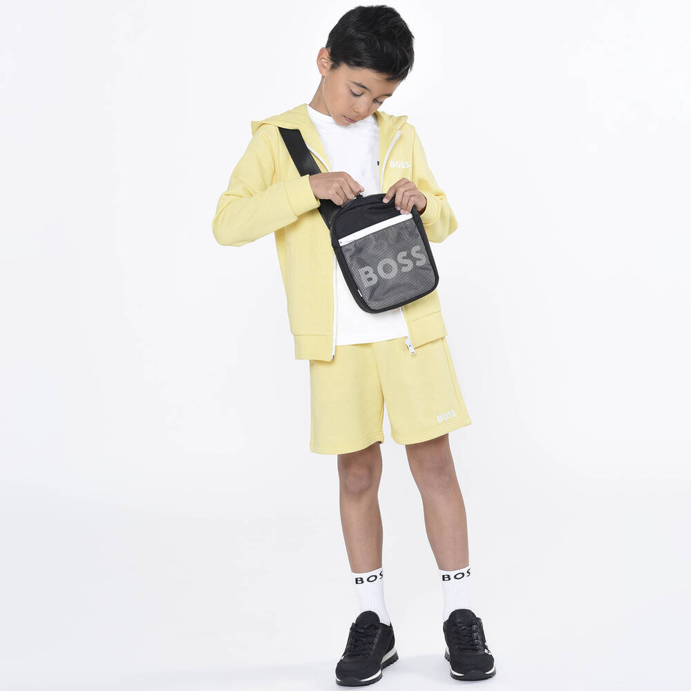 BOSS-شورت قطن جيرسي لون أصفر وأبيض للأولاد | Childrensalon Outlet
