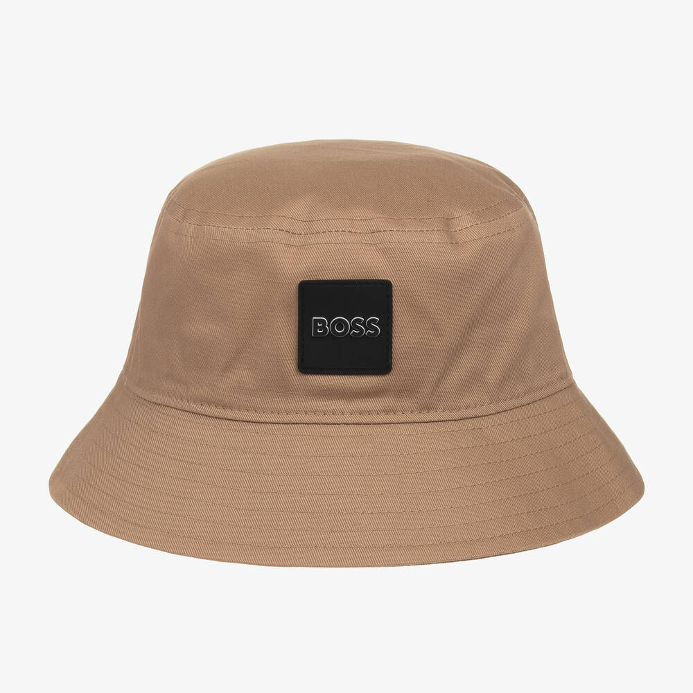 BOSS-Dark Beige Cotton Bucket Hat | Childrensalon Outlet