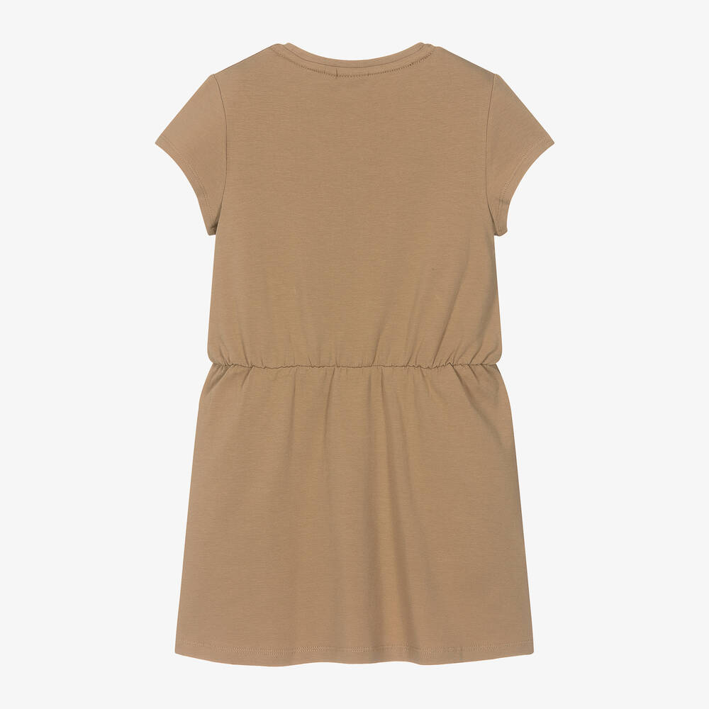 BOSS Girls Beige Cotton Jersey T Shirt Dress