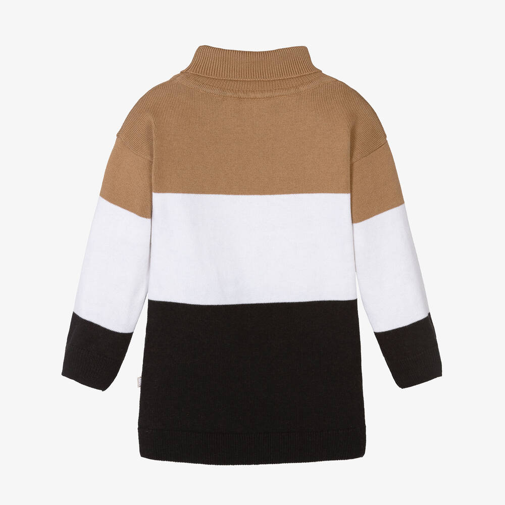 BOSS-Бежевое платье из шерсти и хлопка с высоким воротом | Childrensalon Outlet