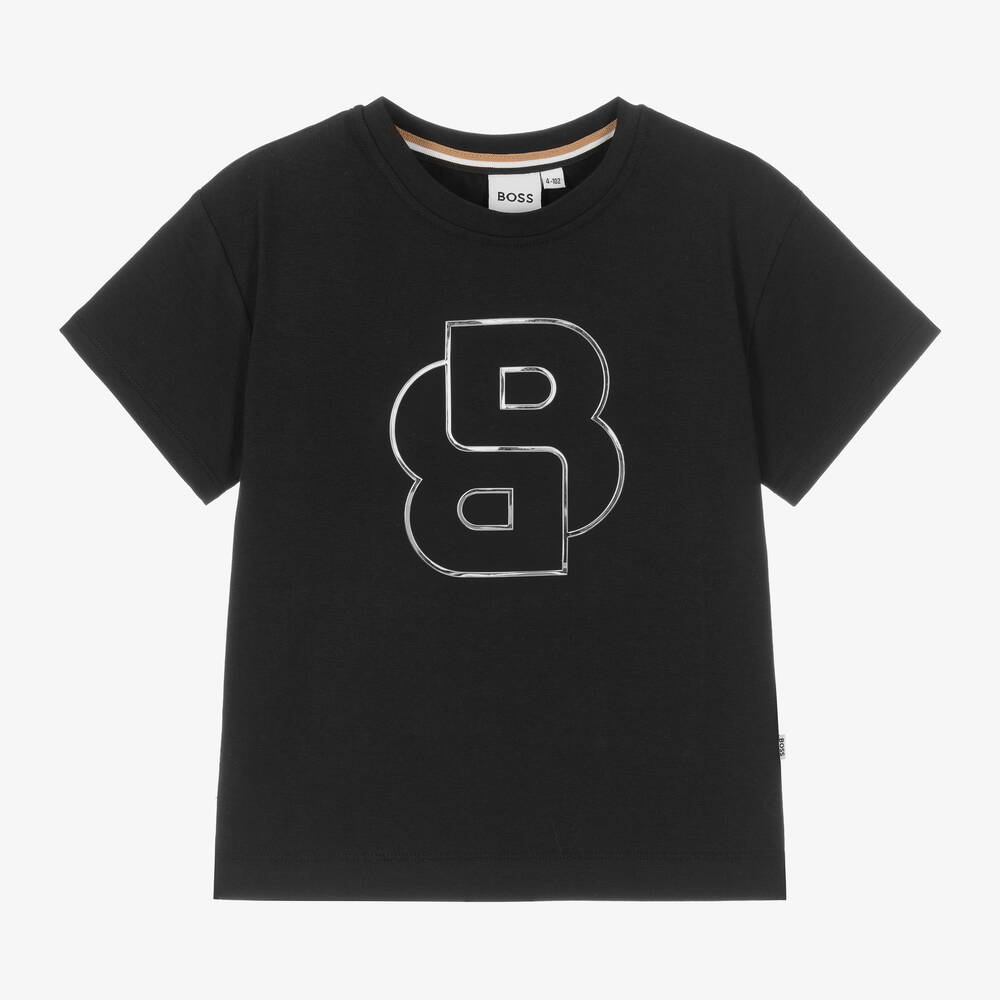 BOSS-Girls Black Double B Monogram T-Shirt | Childrensalon Outlet