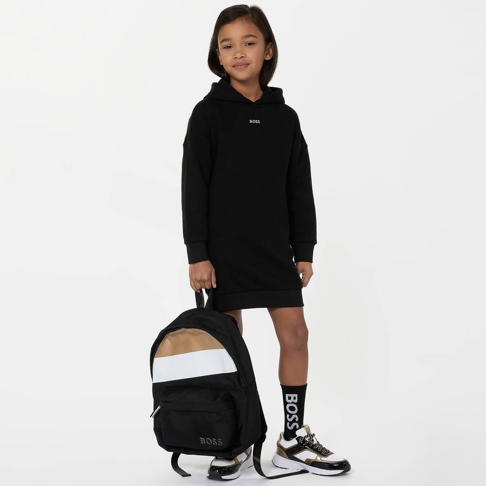 BOSS Robe sweat capuche noire fille Childrensalon Outlet