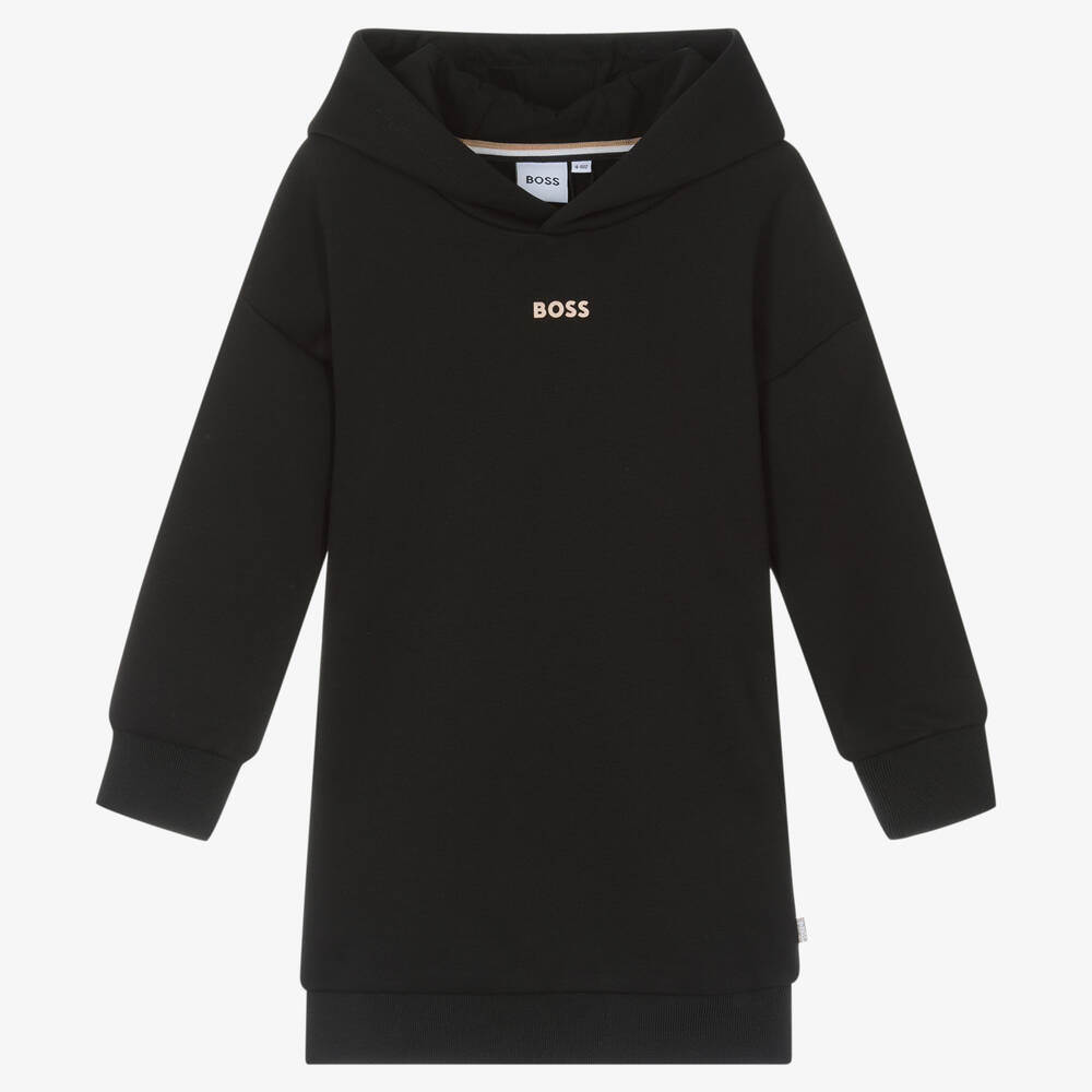 BOSS - Girls Black Hooded Sweatshirt Dress | Childrensalon