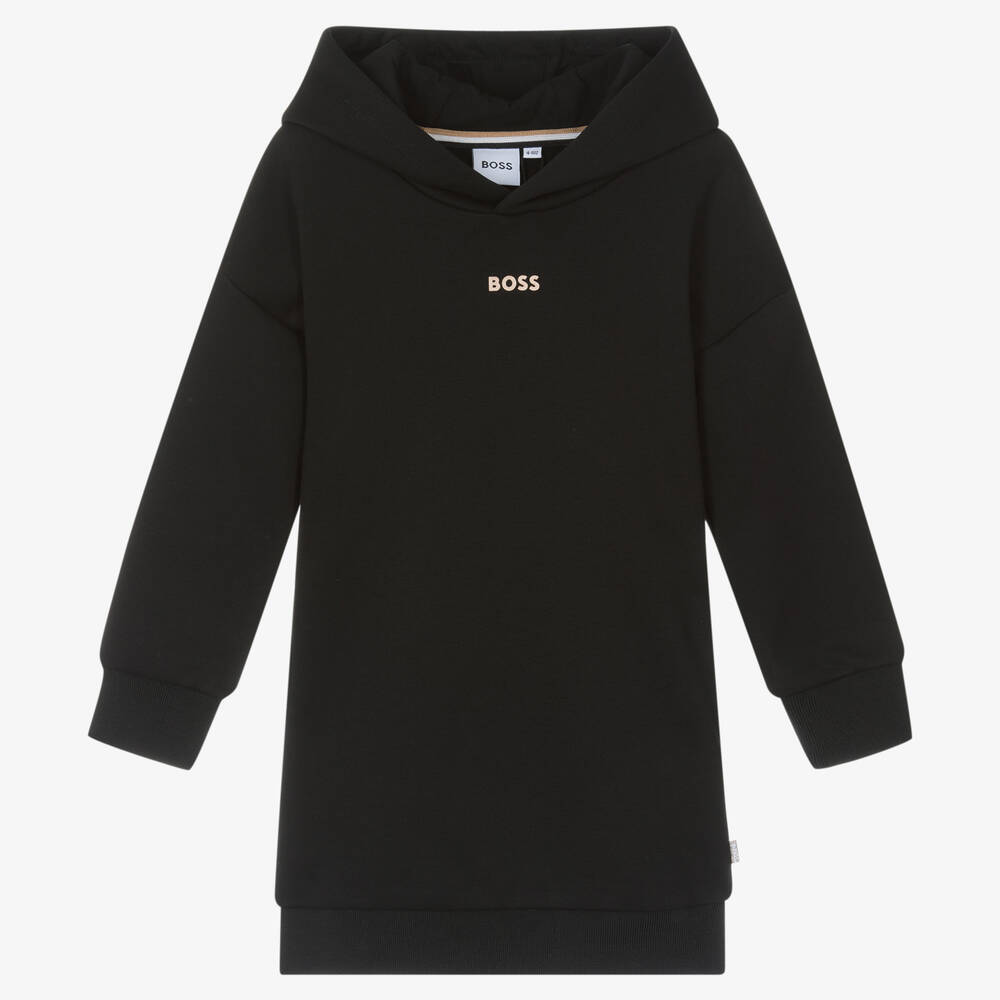 BOSS - Robe-sweat à capuche noire fille | Childrensalon