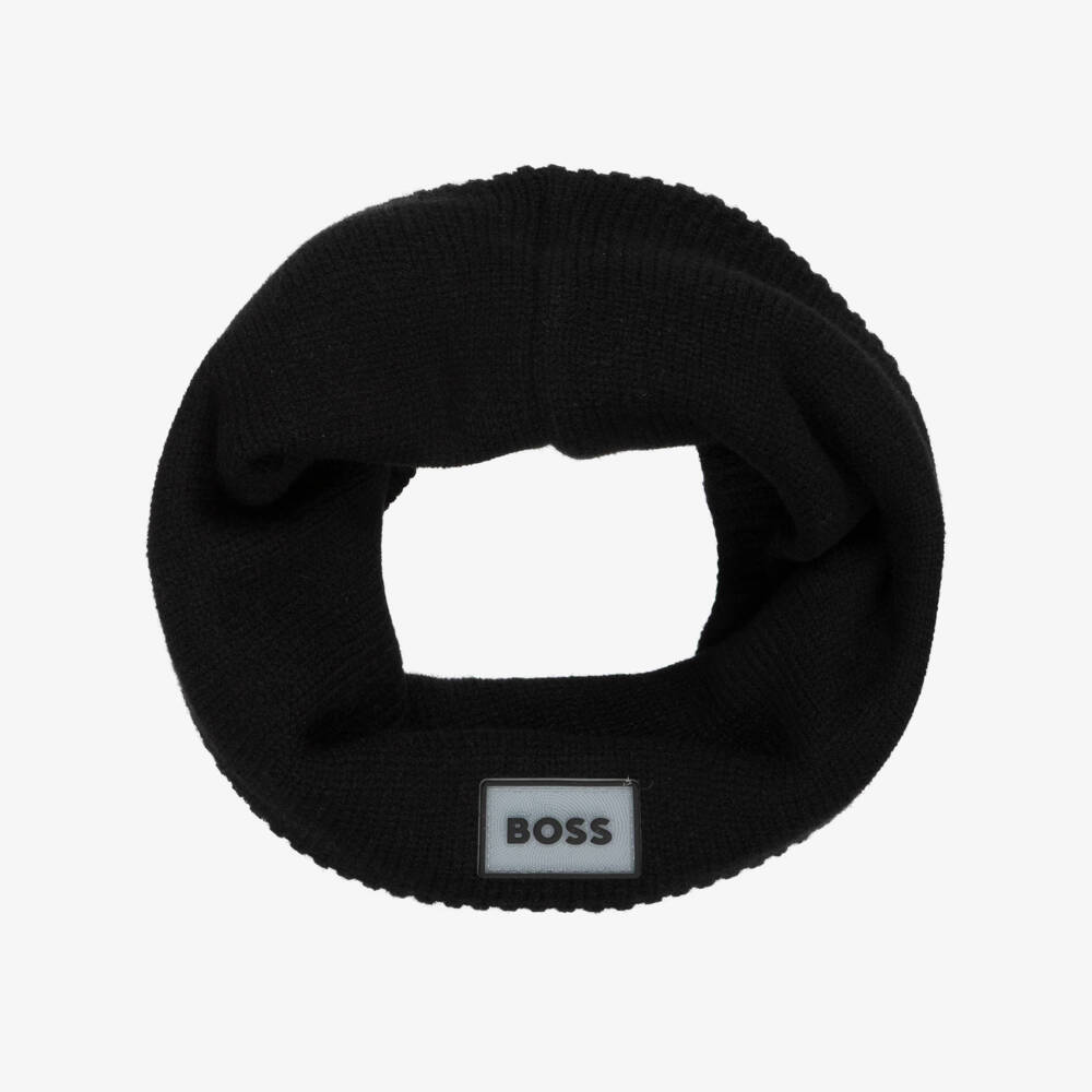 BOSS-Girls Black Knitted Snood with Logo Patch | Childrensalon Outlet