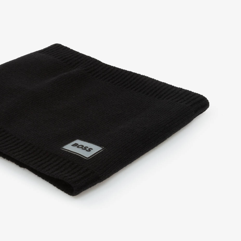 BOSS-Girls Black Knitted Snood with Logo Patch | Childrensalon Outlet
