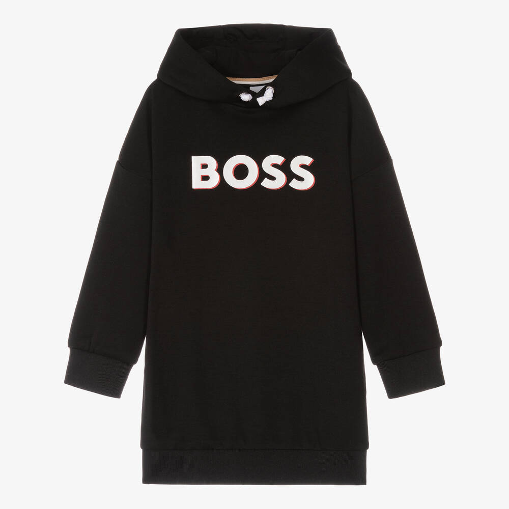 BOSS - Girls Black Logo Hoodie Dress | Childrensalon