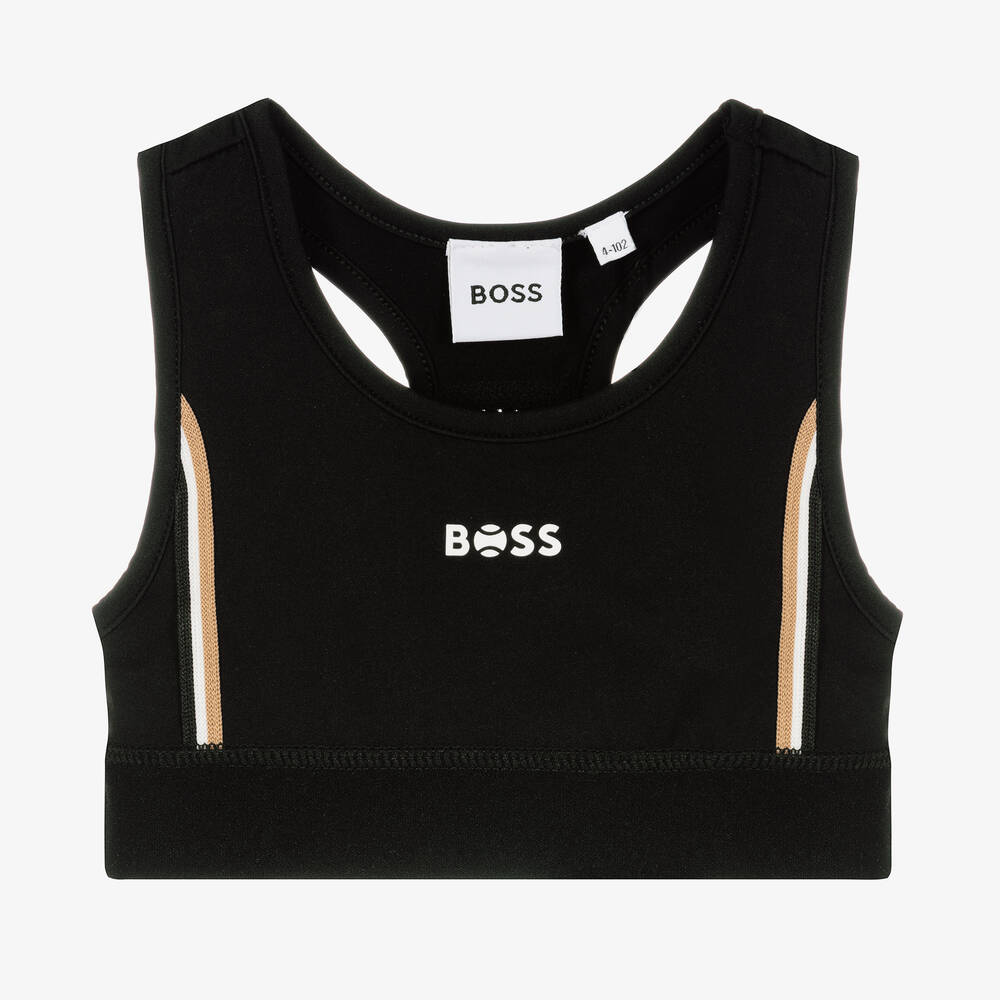 BOSS - Girls Black Logo Sports Top | Childrensalon