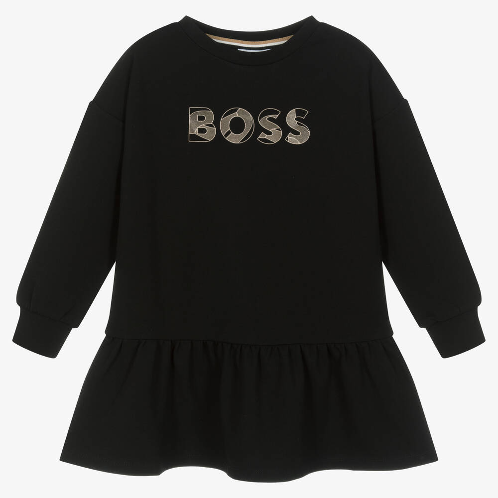 BOSS - Girls Black Milano Jersey Dress | Childrensalon