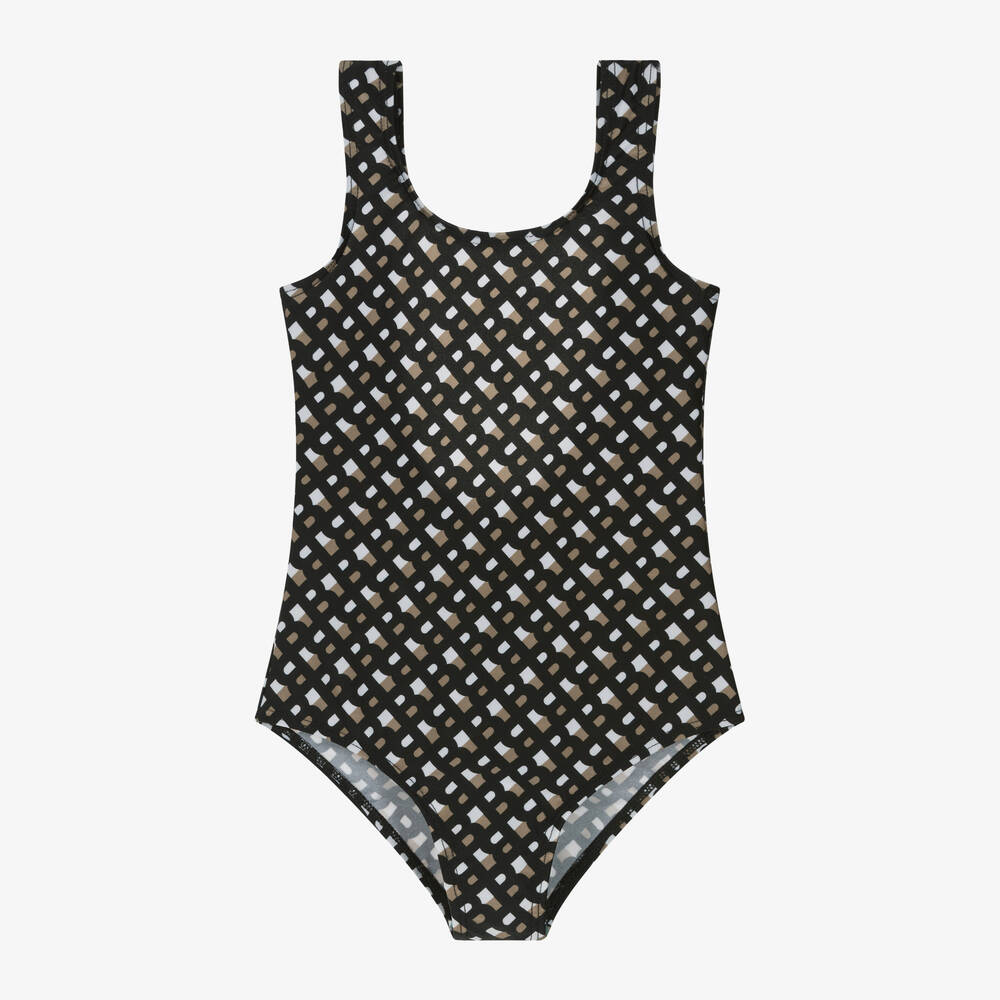 BOSS-Girls Black Monogram Swimsuit | Childrensalon Outlet