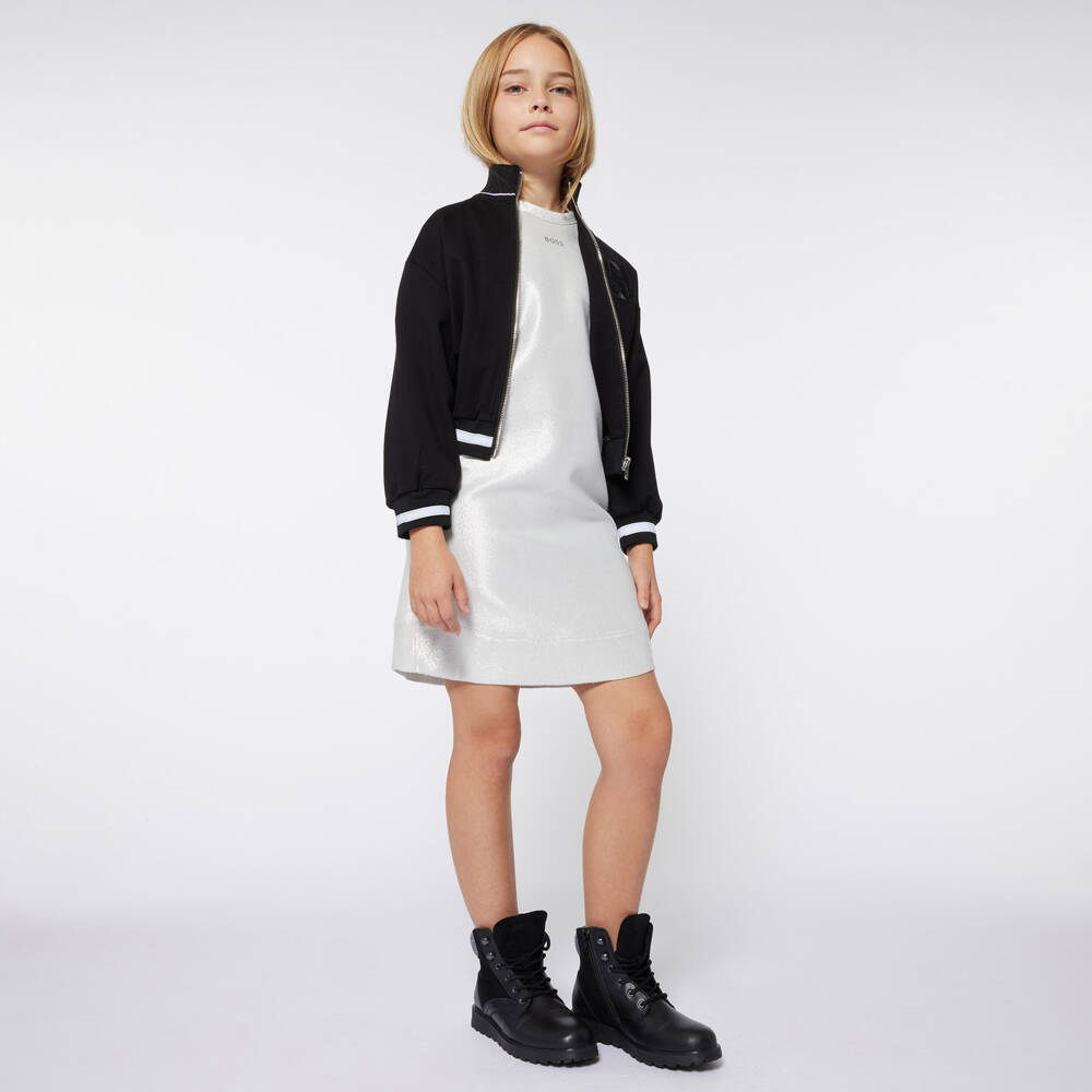 BOSS-Girls Black Monogrammed Zip-Up Jacket | Childrensalon Outlet