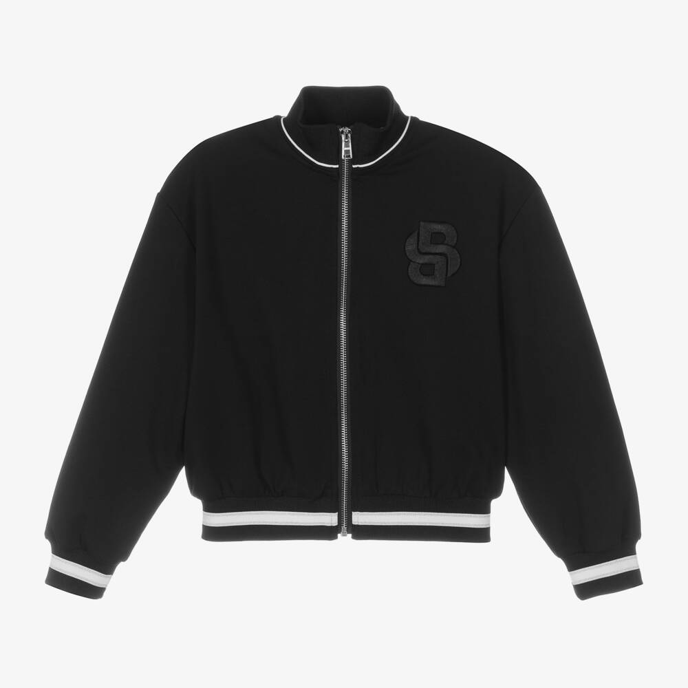 BOSS-Girls Black Monogrammed Zip-Up Jacket | Childrensalon Outlet