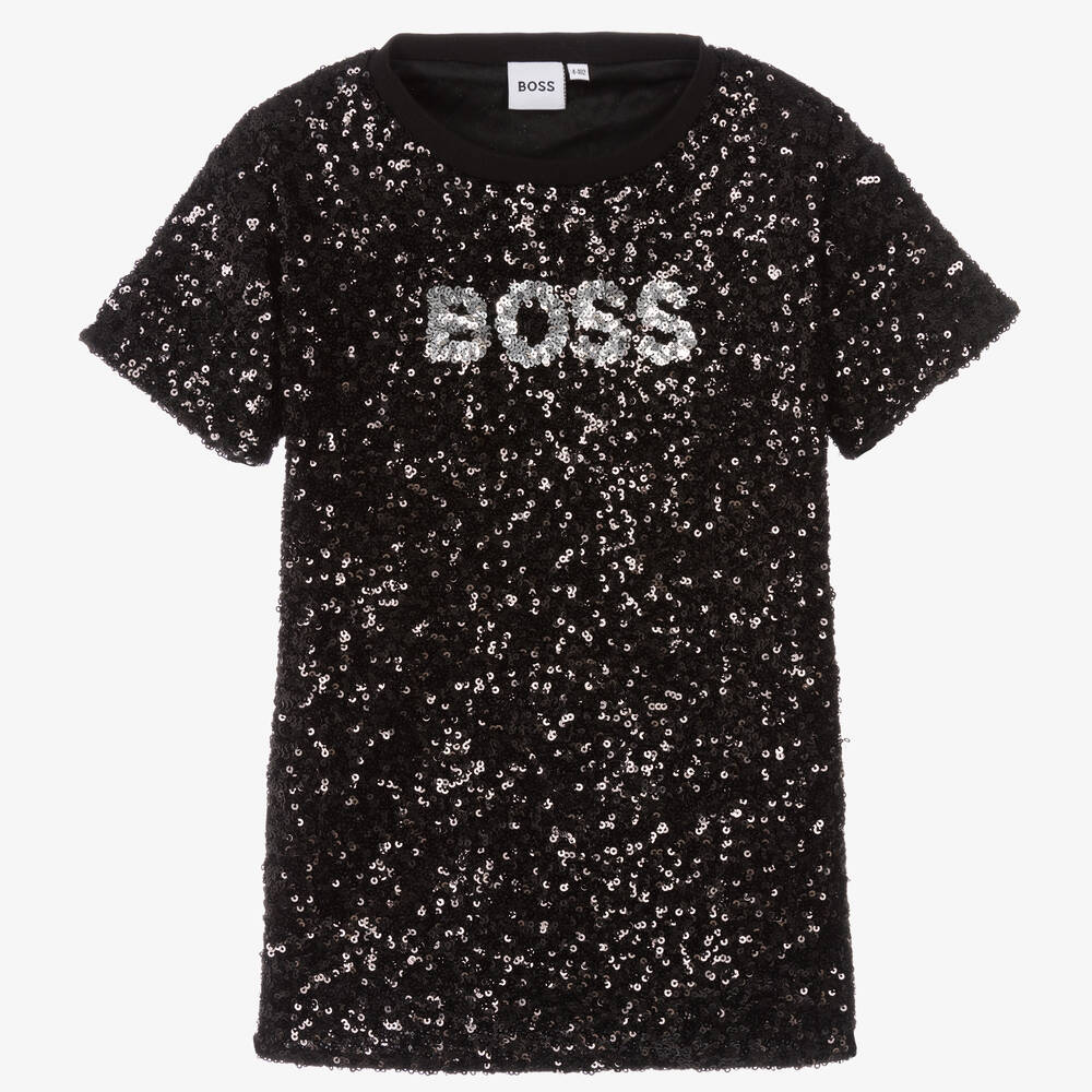 BOSS - فستانن مزين بترتر لون أسود | Childrensalon