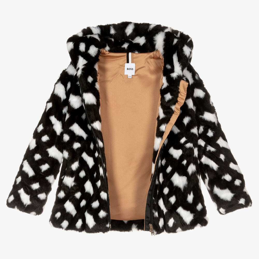 بوس-جاكيت فرو صناعي لون أسود وأبيض للبنات | Childrensalon Outlet