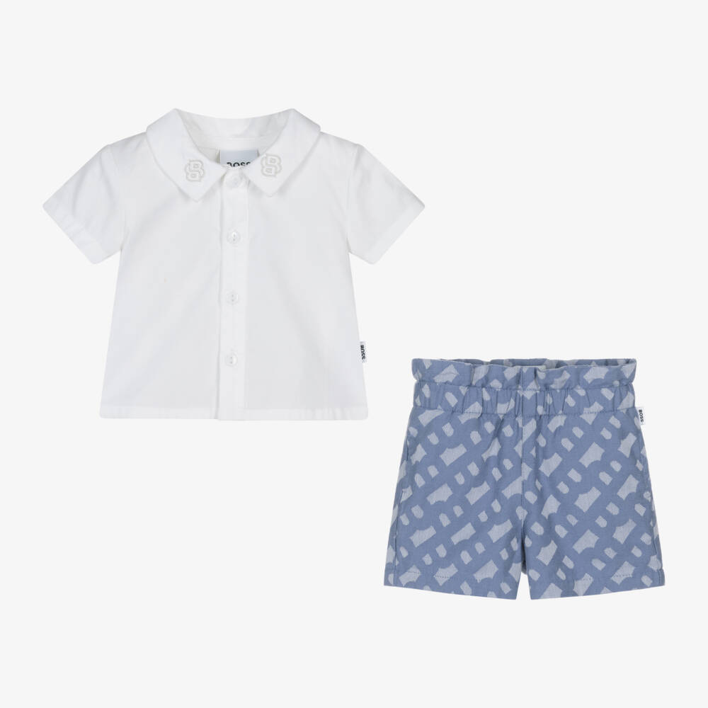 BOSS-Комплект из синего и белого хлопка для девочек | Childrensalon Outlet