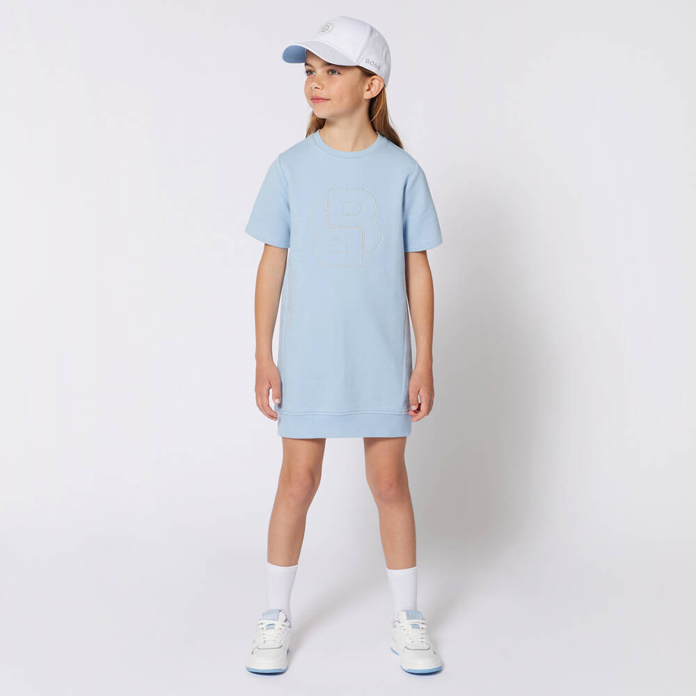 BOSS-فستان تريكو أزرق سماوي للبنات | Childrensalon Outlet