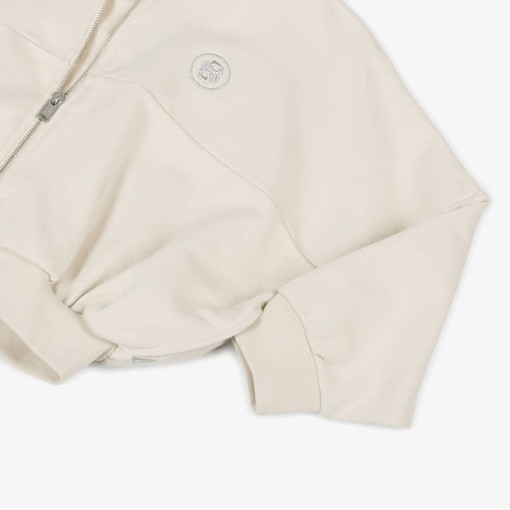 BOSS-Girls Cotton Beige Hooded Cardi | Childrensalon Outlet