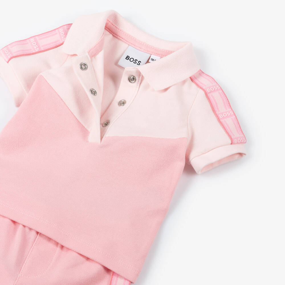 BOSS-طقم بناتي من القطن الوردي الفاخر | Childrensalon Outlet