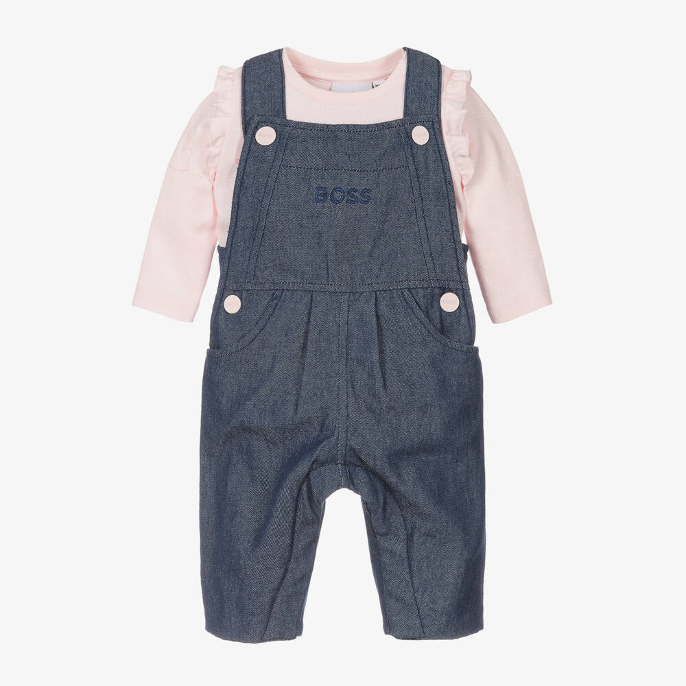 BOSS-Girls Denim and Pink Outfit Set | Childrensalon Outlet