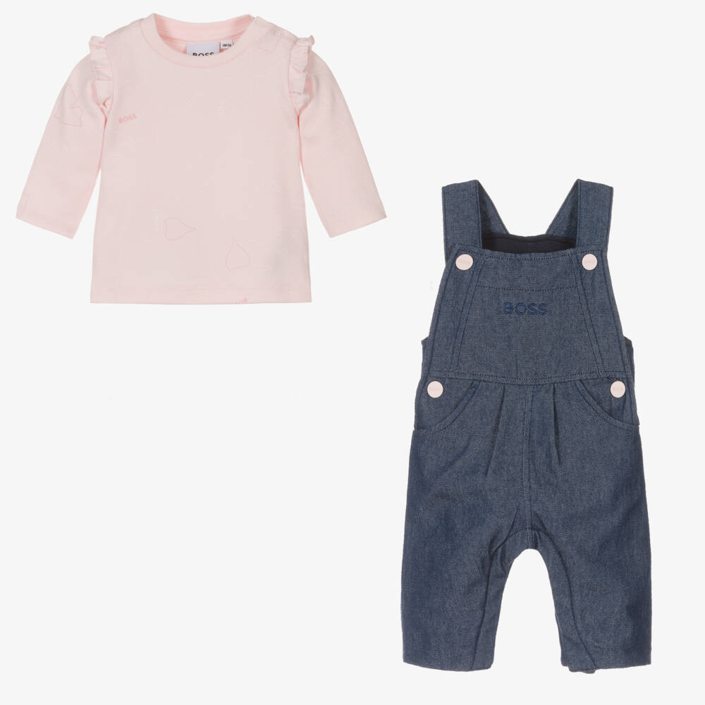 BOSS-Girls Denim and Pink Outfit Set | Childrensalon Outlet