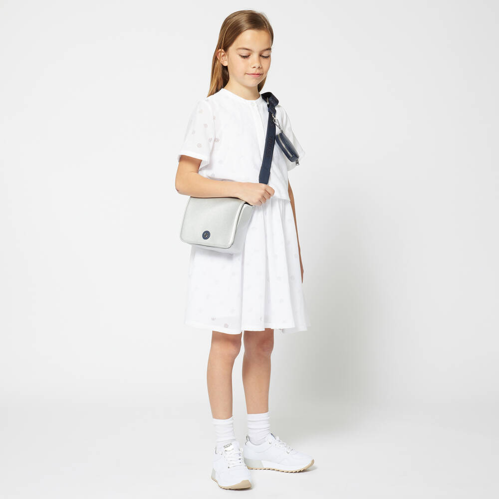 BOSS-Girls Elegant White Monogram Dress | Childrensalon Outlet