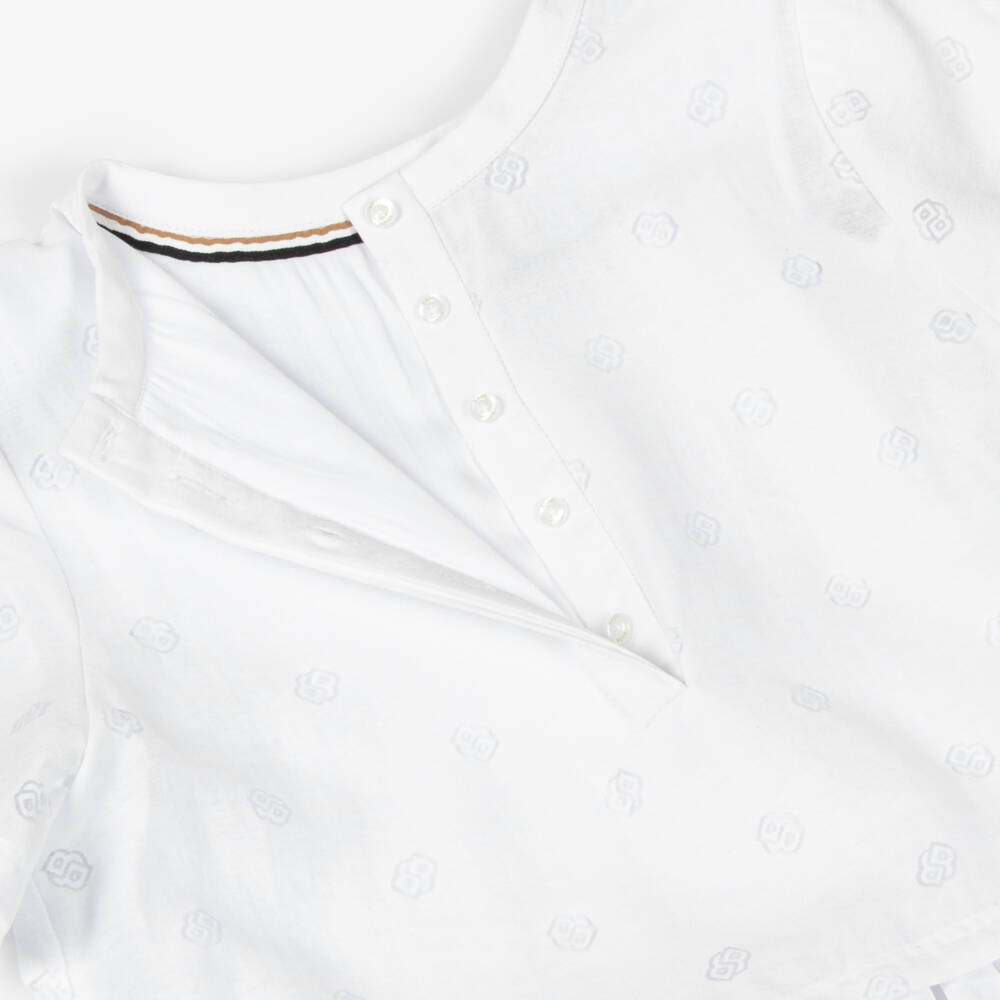 BOSS-Girls Elegant White Monogram Dress | Childrensalon Outlet