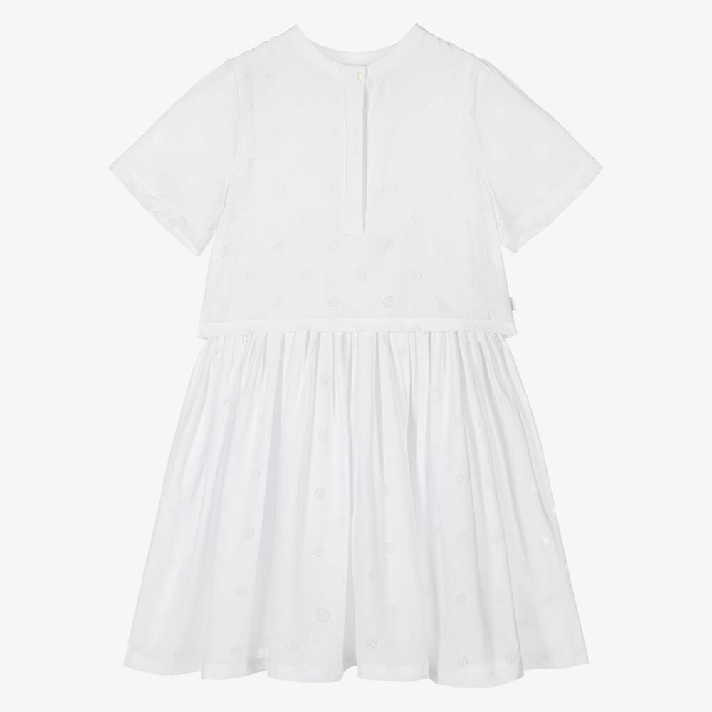 BOSS-Girls Elegant White Monogram Dress | Childrensalon Outlet