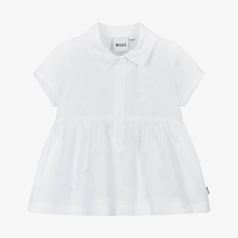 BOSS-Элегантное белое платье с монограммой для девочек | Childrensalon Outlet